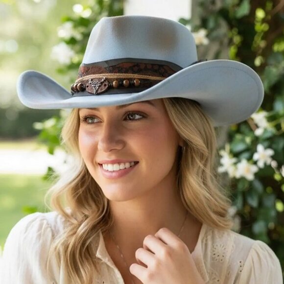 H&D Accessories - Blue Vintage Style Cowgirl Hat